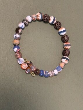 Multicolor Beaded stone and glass  memory wire Bracelet with Bronze Accent Beads